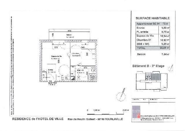 Appartement F2 à louer - 2 pièces - 36,69 m2 - Tourlaville - 50 - BASSE-NORMANDIE